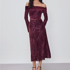Elegant Off-Shoulder Burgundy Set